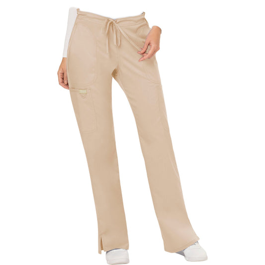 Cherokee Workwear Revolution WW120 Scrubs Pants Women's Mid Rise Moderate Flare Drawstring Khaki