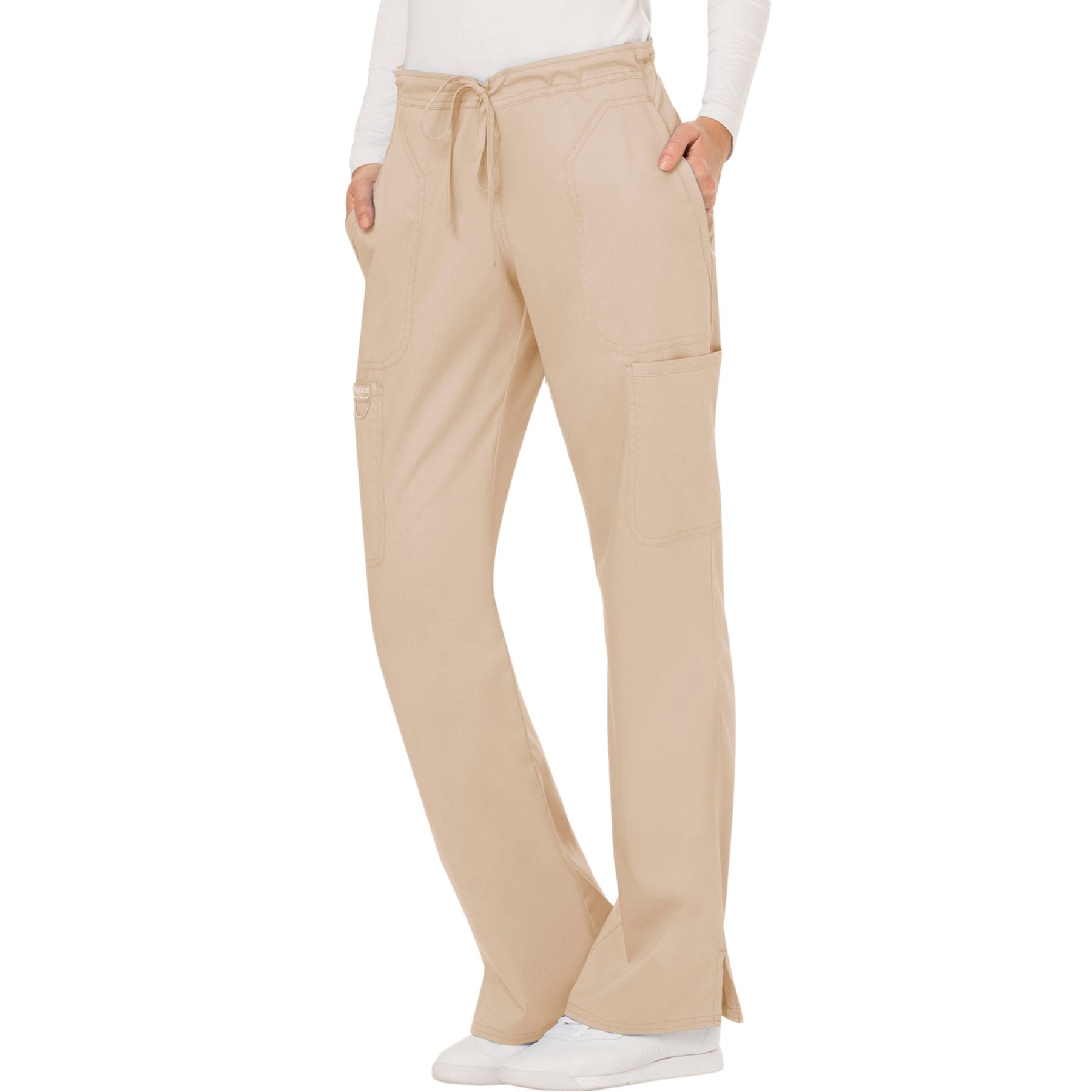 Cherokee Workwear Revolution WW120 Scrubs Pants Women's Mid Rise Moderate Flare Drawstring Khaki 4XL