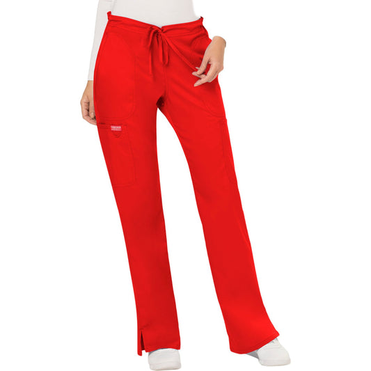 Cherokee Workwear Revolution WW120 Scrubs Pants Women's Mid Rise Moderate Flare Drawstring Red