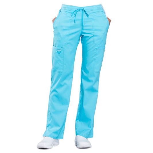 Cherokee Workwear Revolution WW120 Scrubs Pants Women's Mid Rise Flare Drawstring Turquoise