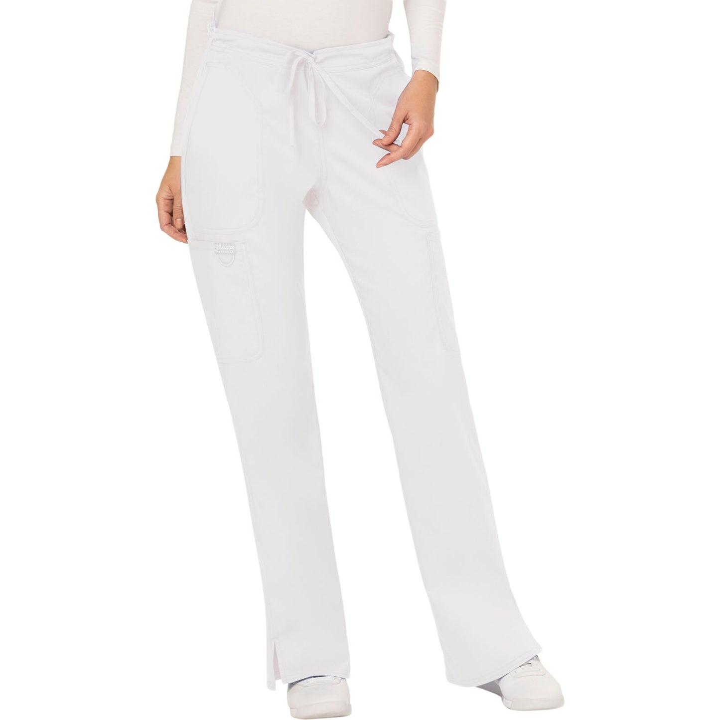 Cherokee Workwear Revolution WW120 Scrubs Pants Women's Mid Rise Moderate Flare Drawstring White