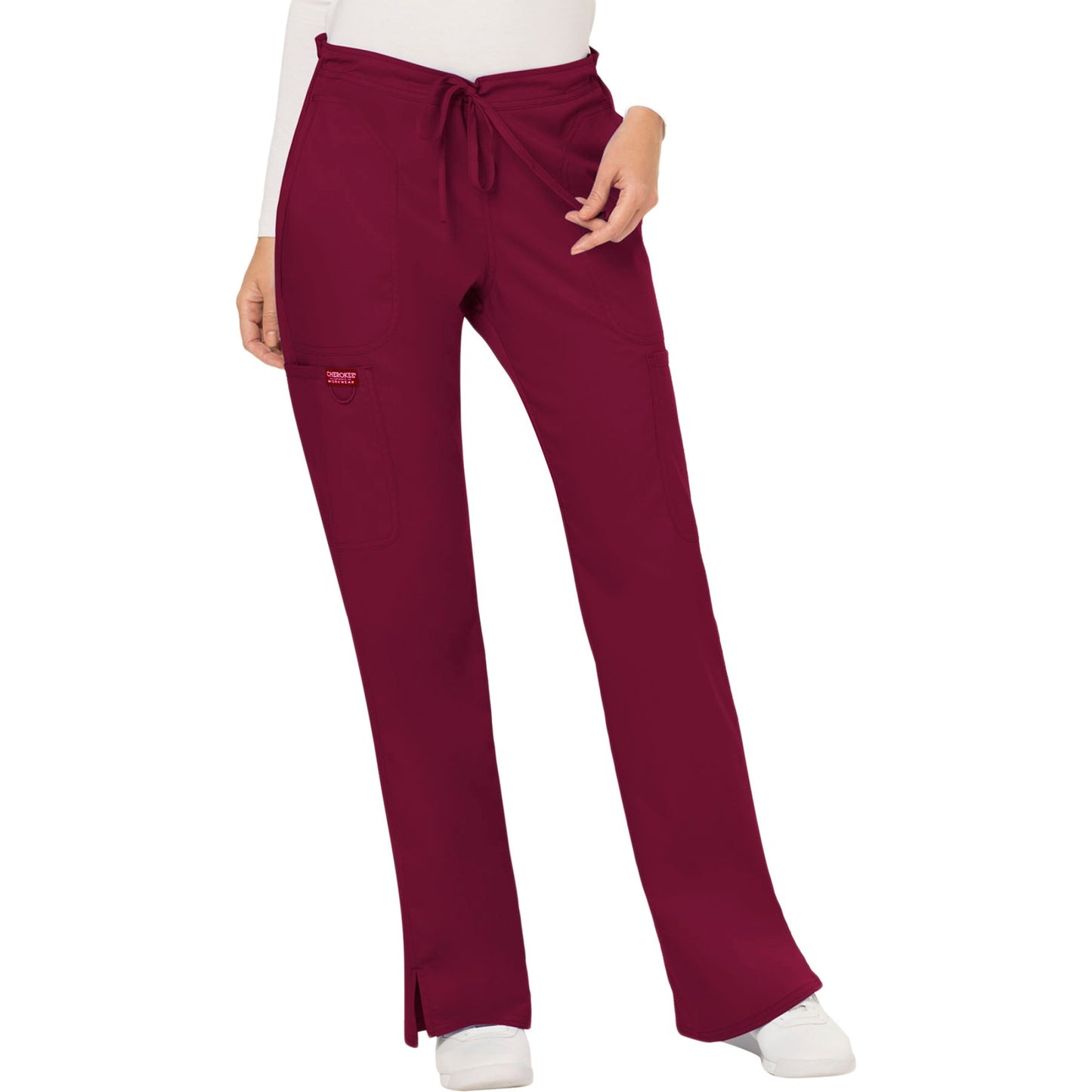Cherokee Workwear Revolution WW120 Scrubs Pants Women's Mid Rise Moderate Flare Drawstring Wine