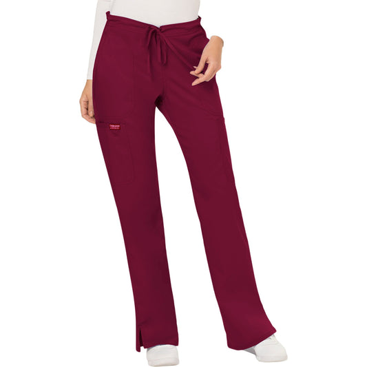 Cherokee Workwear Revolution WW120 Scrubs Pants Women's Mid Rise Moderate Flare Drawstring Wine