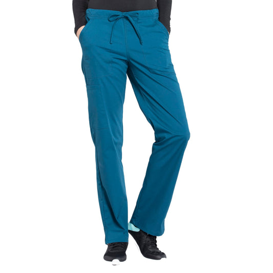 Cherokee Workwear Professionals WW160 Scrubs Pants Women's Mid Rise Straight Leg Drawstring Caribbean Blue