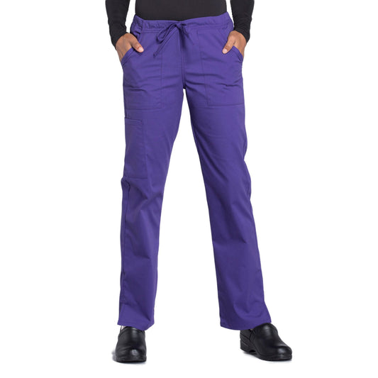 Cherokee Workwear Professionals WW160 Scrubs Pants Women's Mid Rise Straight Leg Drawstring Grape