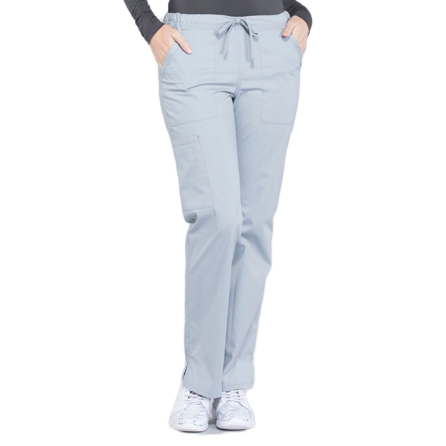 Cherokee Workwear Professionals WW160 Scrubs Pants Women's Mid Rise Straight Leg Drawstring Grey