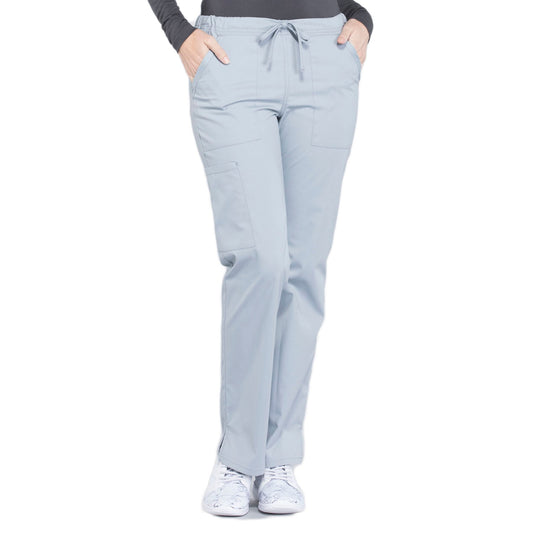 Cherokee Workwear Professionals WW160 Scrubs Pants Women's Mid Rise Straight Leg Drawstring Grey