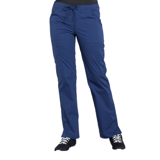 Cherokee Workwear Professionals WW160 Scrubs Pants Women's Mid Rise Straight Leg Drawstring Navy