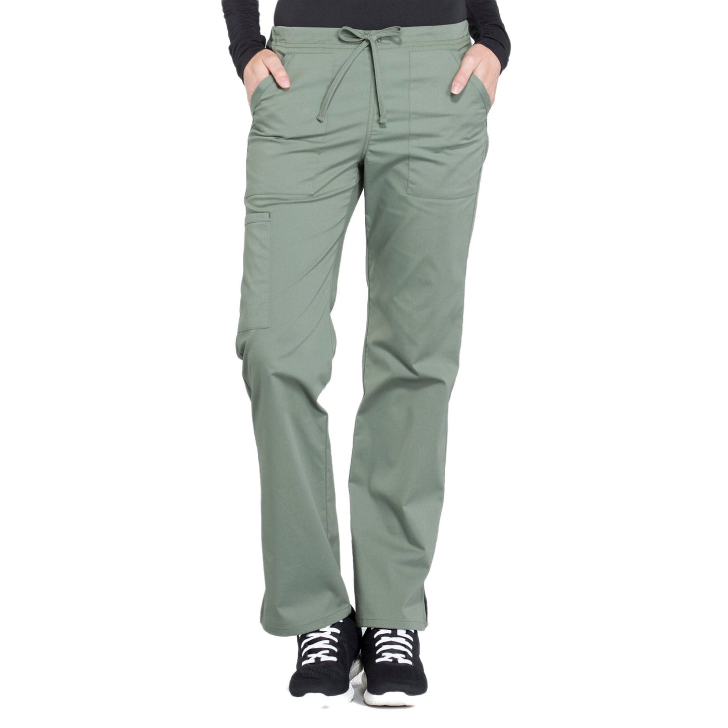 Cherokee Workwear Professionals WW160 Scrubs Pants Women's Mid Rise Straight Leg Drawstring Olive