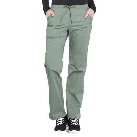 Cherokee Workwear Professionals WW160 Scrubs Pants Women's Mid Rise Straight Leg Drawstring Olive