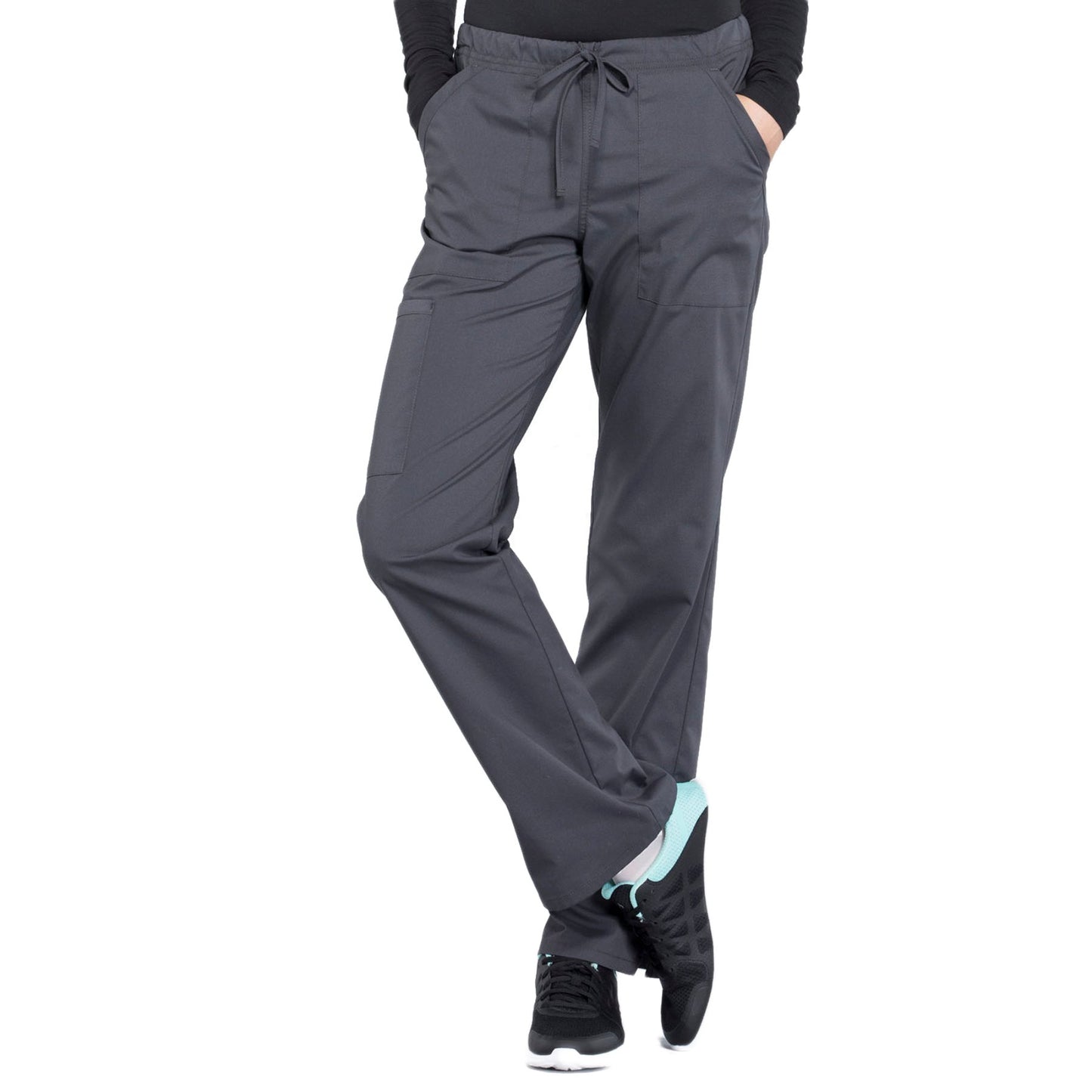 Cherokee Workwear Professionals WW160 Scrubs Pants Women's Mid Rise Straight Leg Drawstring Pewter