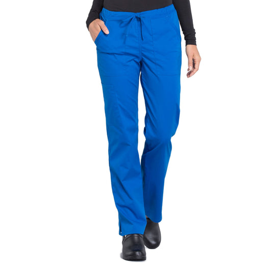 Cherokee Workwear Professionals WW160 Scrubs Pants Women's Mid Rise Straight Leg Drawstring Royal