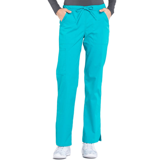 Cherokee Workwear Professionals WW160 Scrubs Pants Women's Mid Rise Straight Leg Drawstring Teal Blue