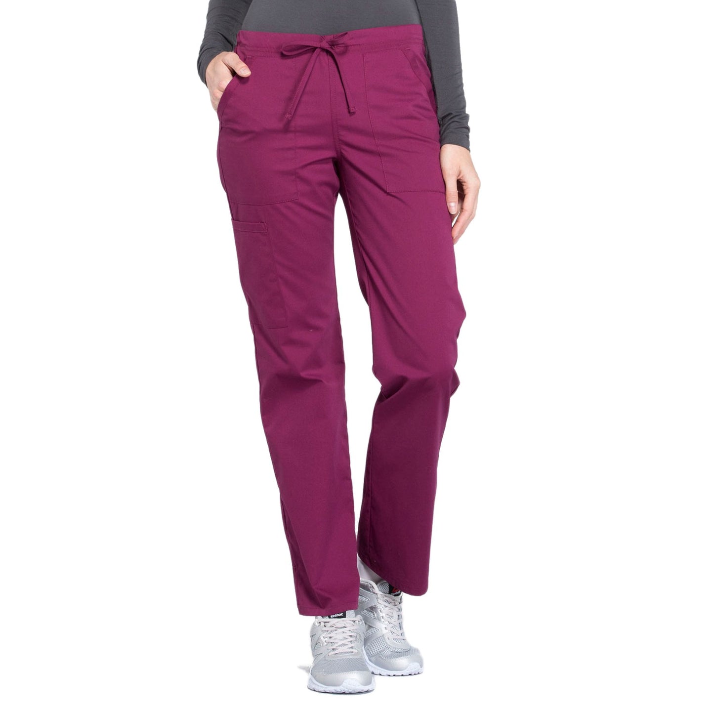 Cherokee Workwear Professionals WW160 Scrubs Pants Women's Mid Rise Straight Leg Drawstring Wine
