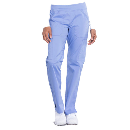 Cherokee Workwear Professionals WW170 Scrubs Pants Women's Mid Rise Straight Leg Pull-on Cargo Ciel Blue