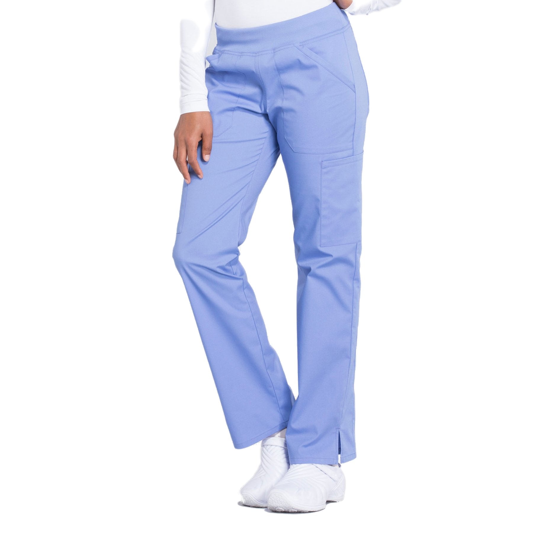 Cherokee Workwear Professionals WW170 Scrubs Pants Women's Mid Rise Straight Leg Pull-on Cargo Ciel Blue 4XL