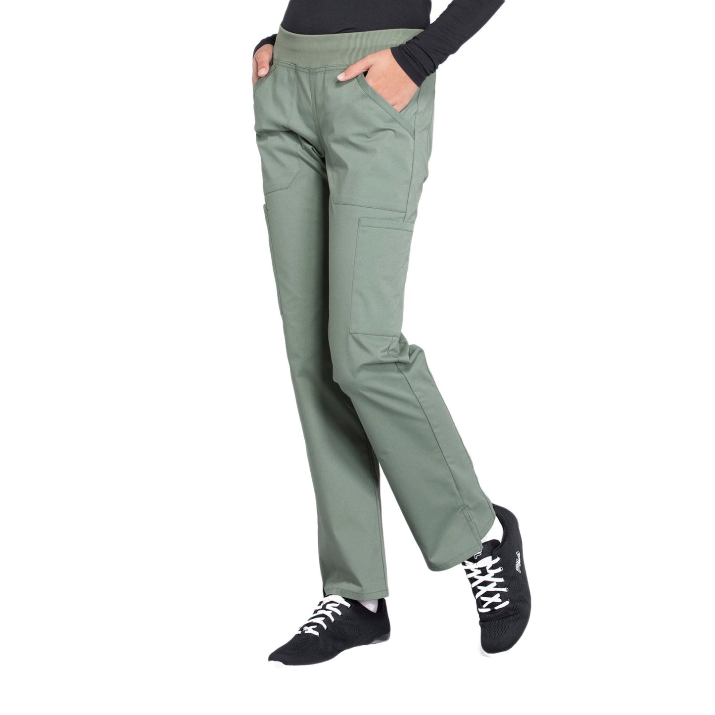 Cherokee Workwear Professionals WW170 Scrubs Pants Women's Mid Rise Straight Leg Pull-on Cargo Olive 4XL