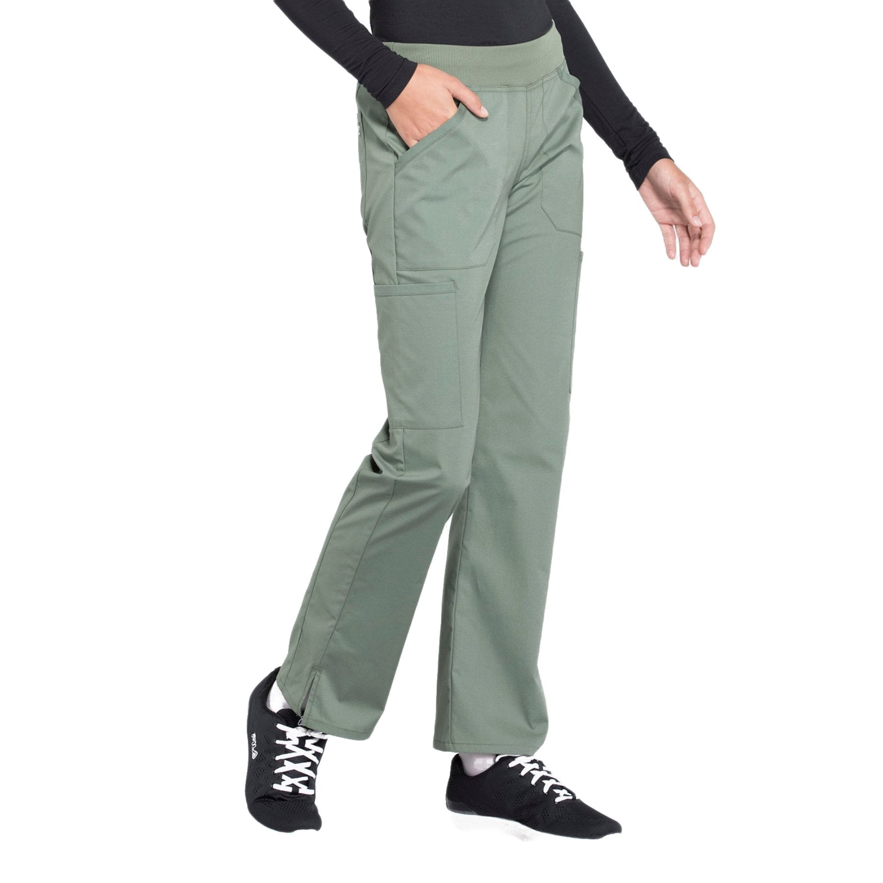 Cherokee Workwear Professionals WW170 Scrubs Pants Women's Mid Rise Straight Leg Pull-on Cargo Olive 5XL