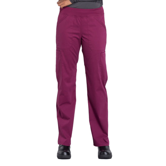 Cherokee Workwear Professionals WW170 Scrubs Pants Women's Mid Rise Straight Leg Pull-on Cargo Wine