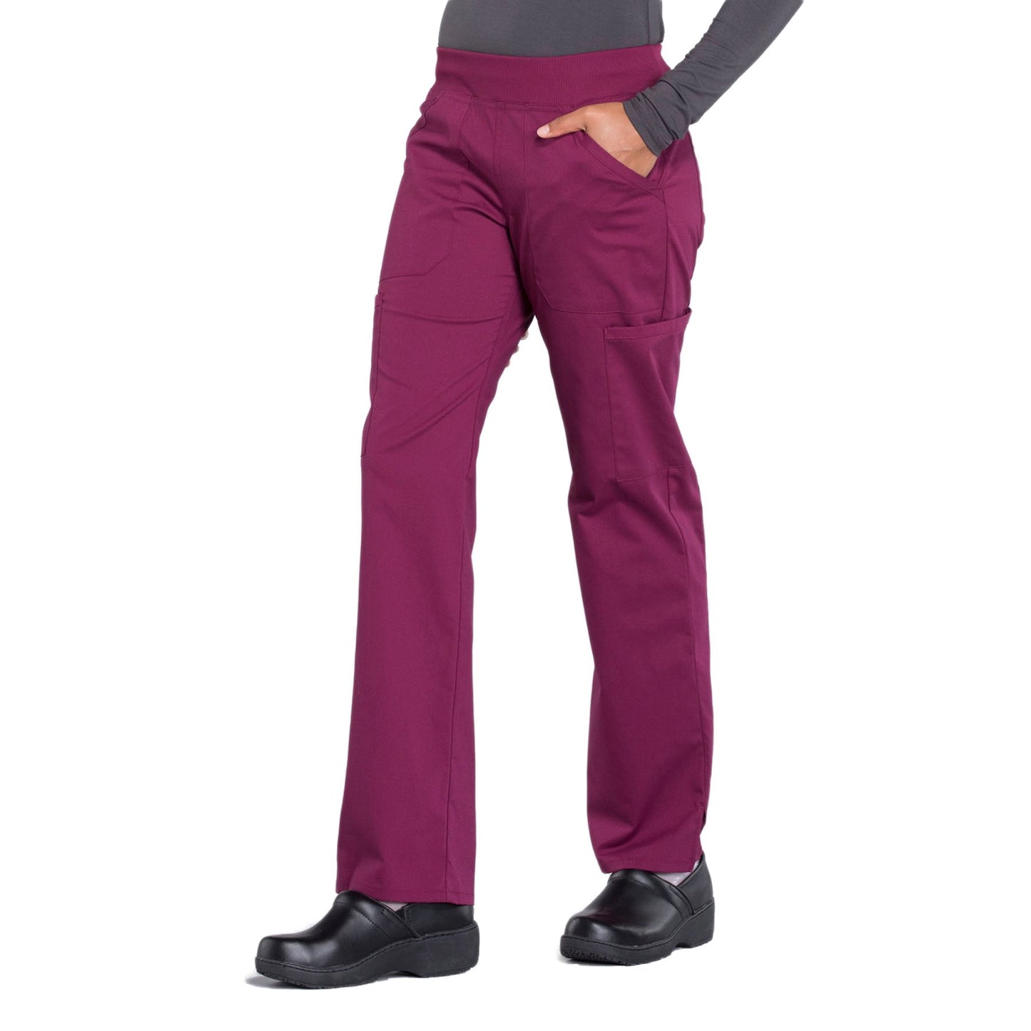 Cherokee Workwear Professionals WW170 Scrubs Pants Women's Mid Rise Straight Leg Pull-on Cargo Wine 4XL