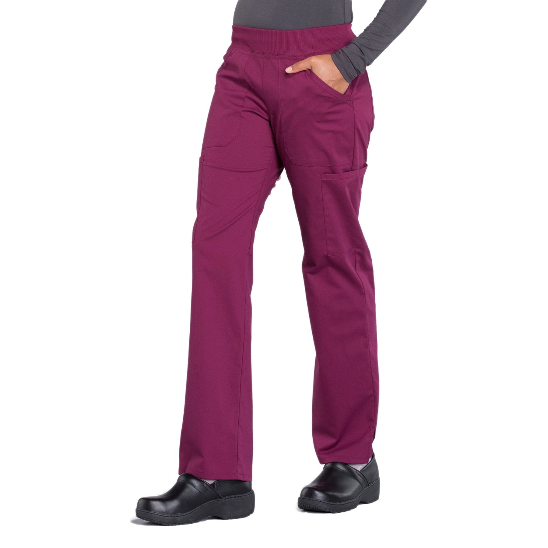 Cherokee Workwear Professionals WW170 Scrubs Pants Women's Mid Rise Straight Leg Pull-on Cargo Wine 4XL
