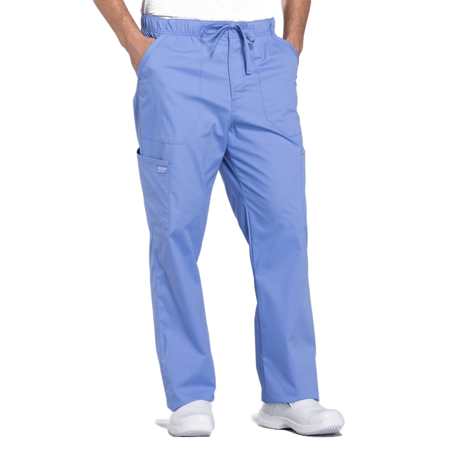Cherokee Workwear Professionals WW190 Scrubs Pants Men's Tapered Leg Drawstring Cargo Ciel Blue