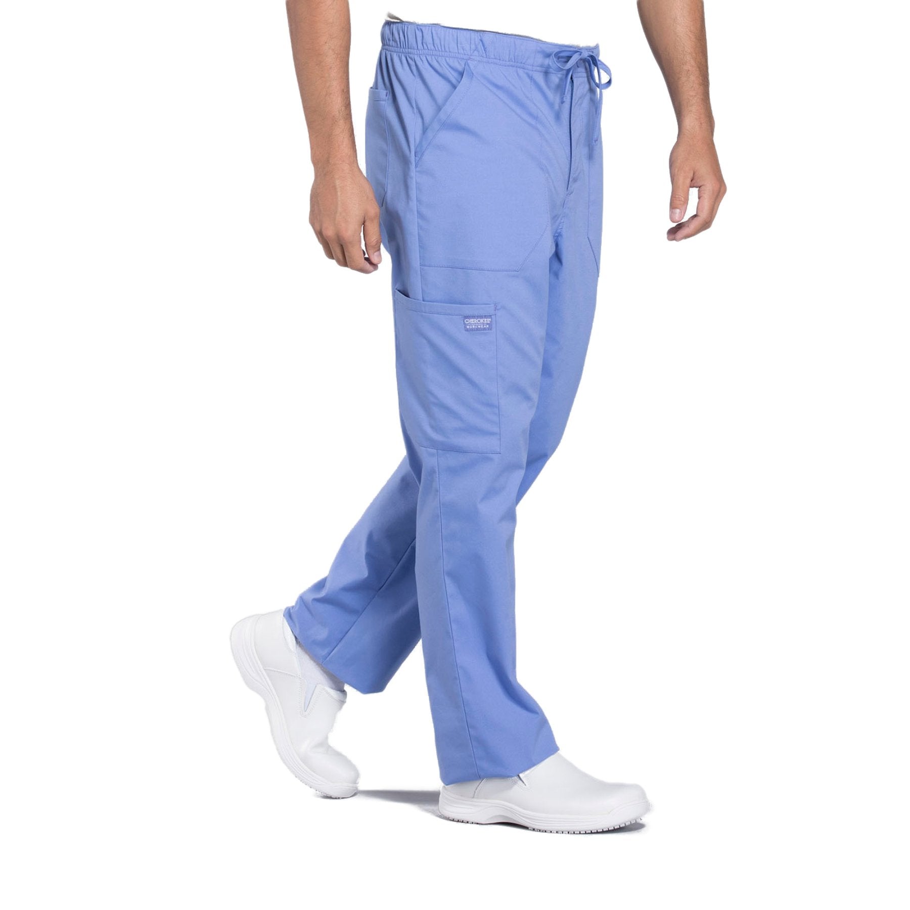 Cherokee Workwear Professionals WW190 Scrubs Pants Men's Tapered Leg Drawstring Cargo Ciel Blue 5XL