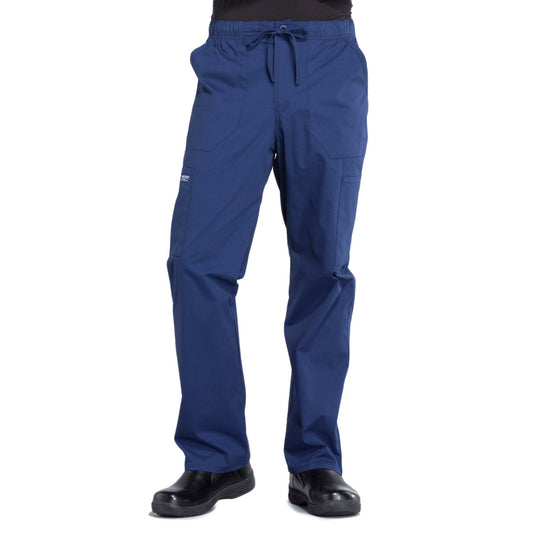 Cherokee Workwear Professionals WW190 Scrubs Pants Men's Tapered Leg Drawstring Cargo Navy