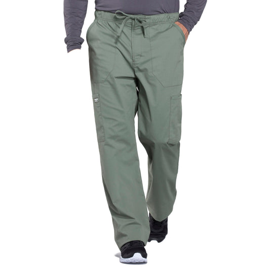 Cherokee Workwear Professionals WW190 Scrubs Pants Men's Tapered Leg Drawstring Cargo Olive
