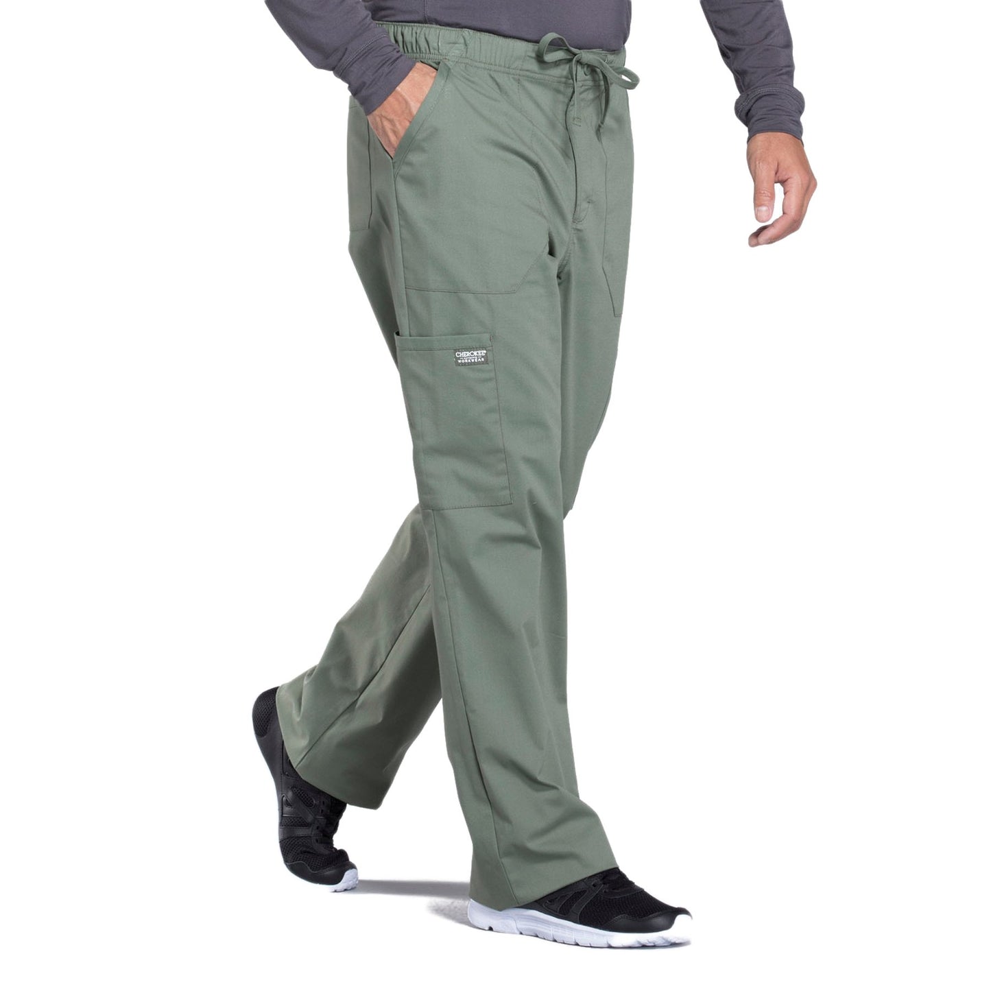 Cherokee Workwear Professionals WW190 Scrubs Pants Men's Tapered Leg Drawstring Cargo Olive 5XL