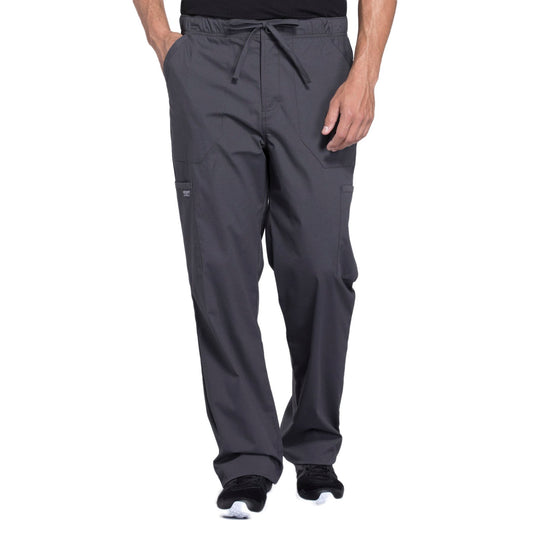 Cherokee Workwear Professionals WW190 Scrubs Pants Men's Tapered Leg Drawstring Cargo Pewter