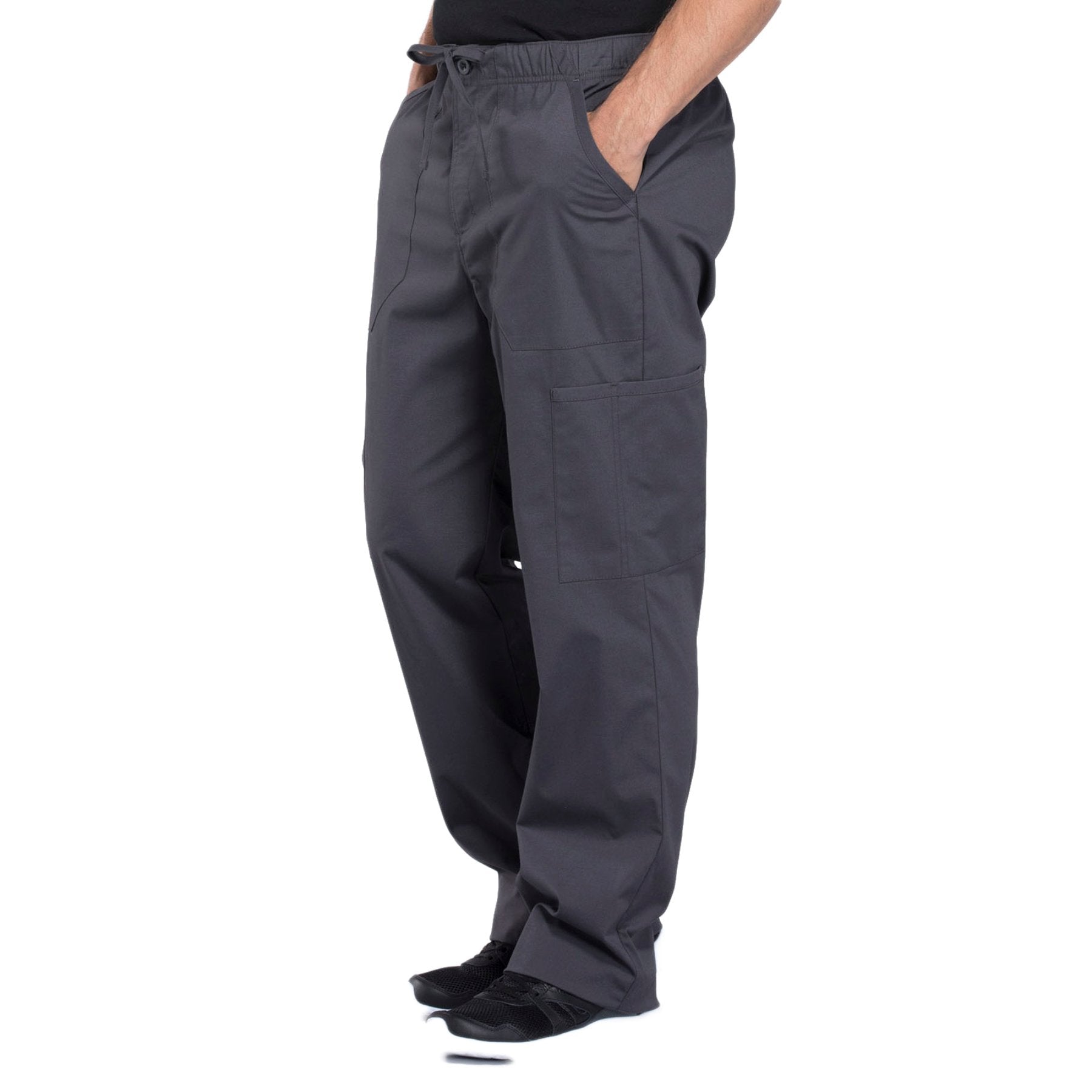 Cherokee Workwear Professionals WW190 Scrubs Pants Men's Tapered Leg Drawstring Cargo Pewter 4XL