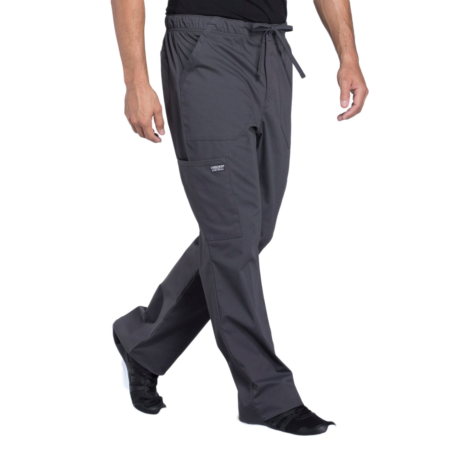 Cherokee Workwear Professionals WW190 Scrubs Pants Men's Tapered Leg Drawstring Cargo Pewter 5XL