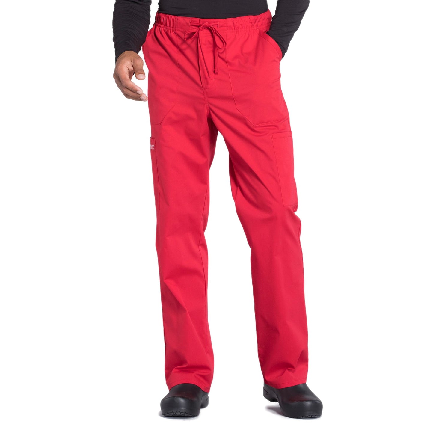 Cherokee Workwear Professionals WW190 Scrubs Pants Men's Tapered Leg Drawstring Cargo Red