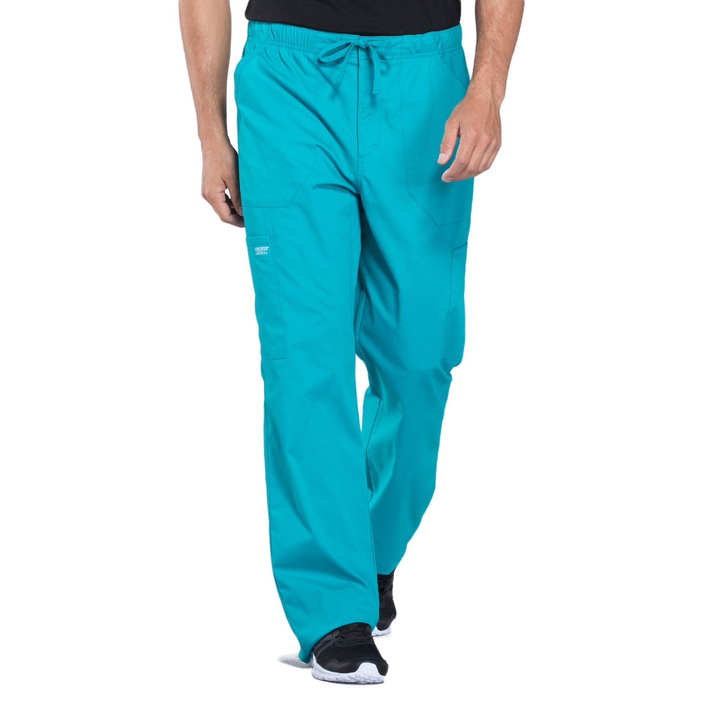 Cherokee Workwear Professionals WW190 Scrubs Pants Men's Tapered Leg Drawstring Cargo Teal Blue