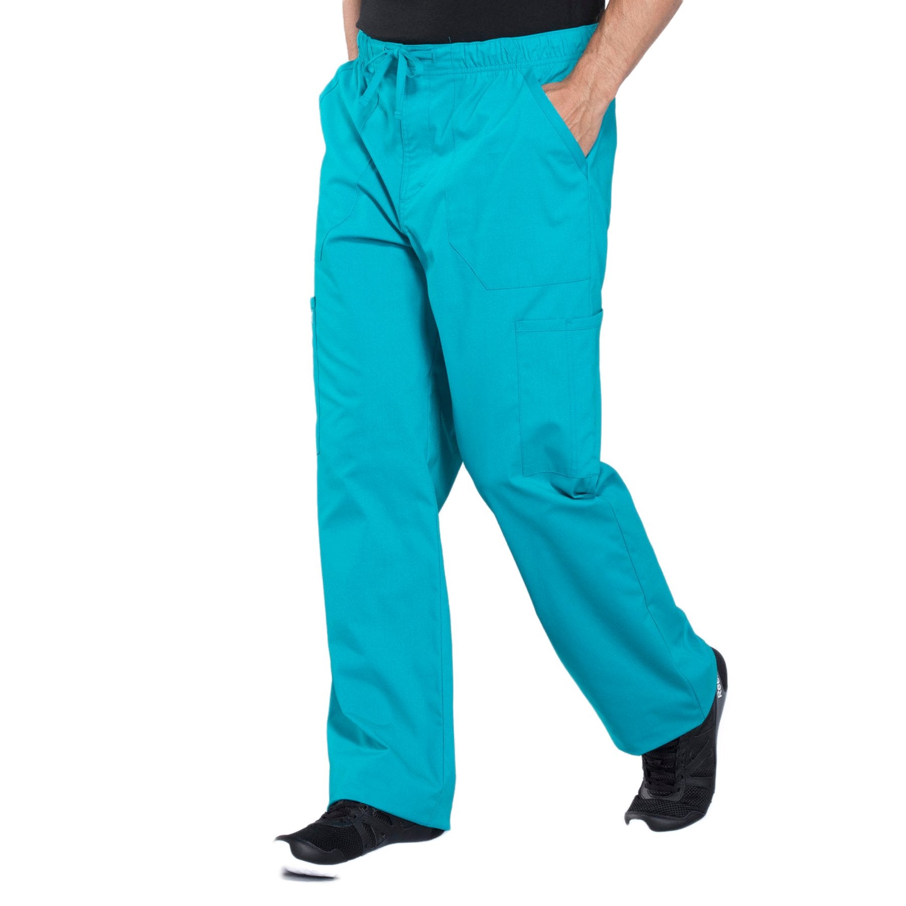 Cherokee Workwear Professionals WW190 Scrubs Pants Men's Tapered Leg Drawstring Cargo Teal Blue 4XL