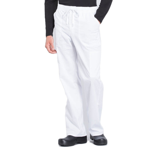 Cherokee Workwear Professionals WW190 Scrubs Pants Men's Tapered Leg Drawstring Cargo White