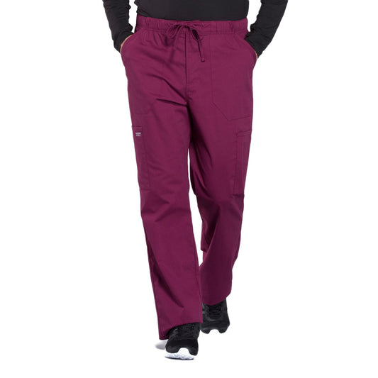 Cherokee Workwear Professionals WW190 Scrubs Pants Men's Tapered Leg Drawstring Cargo Wine