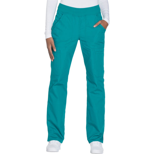 Cherokee Workwear WW210 Scrubs Pants Women's Mid Rise Straight Leg Pull-on Cargo Teal Blue