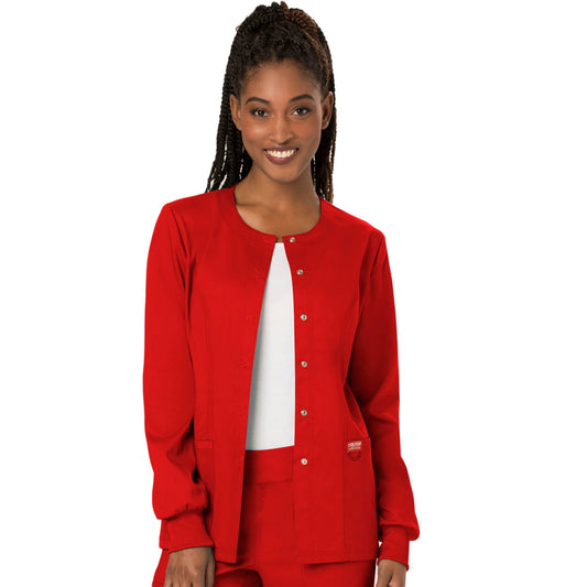 Cherokee Workwear Revolution WW310 Scrubs Jacket Women's Snap Front Warm-up Red