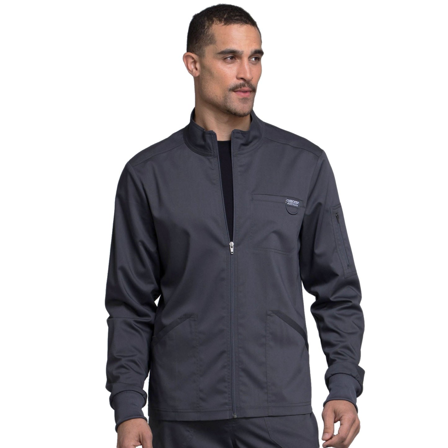 Cherokee Workwear Revolution WW320 Scrubs Jacket Men's Zip Front Pewter