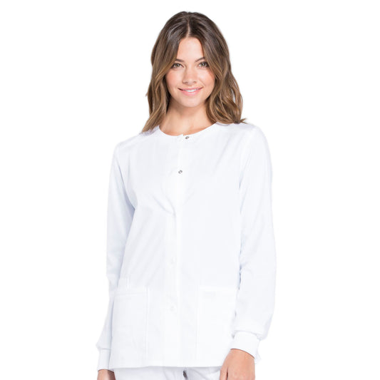 Cherokee Workwear Professionals WW340 Scrubs Jacket Women's Snap Front Warm-up White
