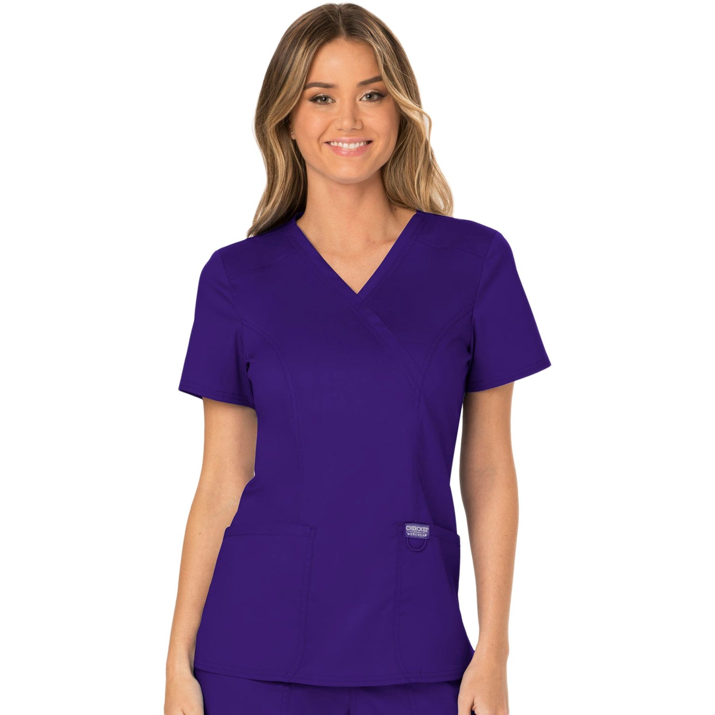 Cherokee Workwear Revolution WW610 Scrubs Top Women's Mock Wrap Grape