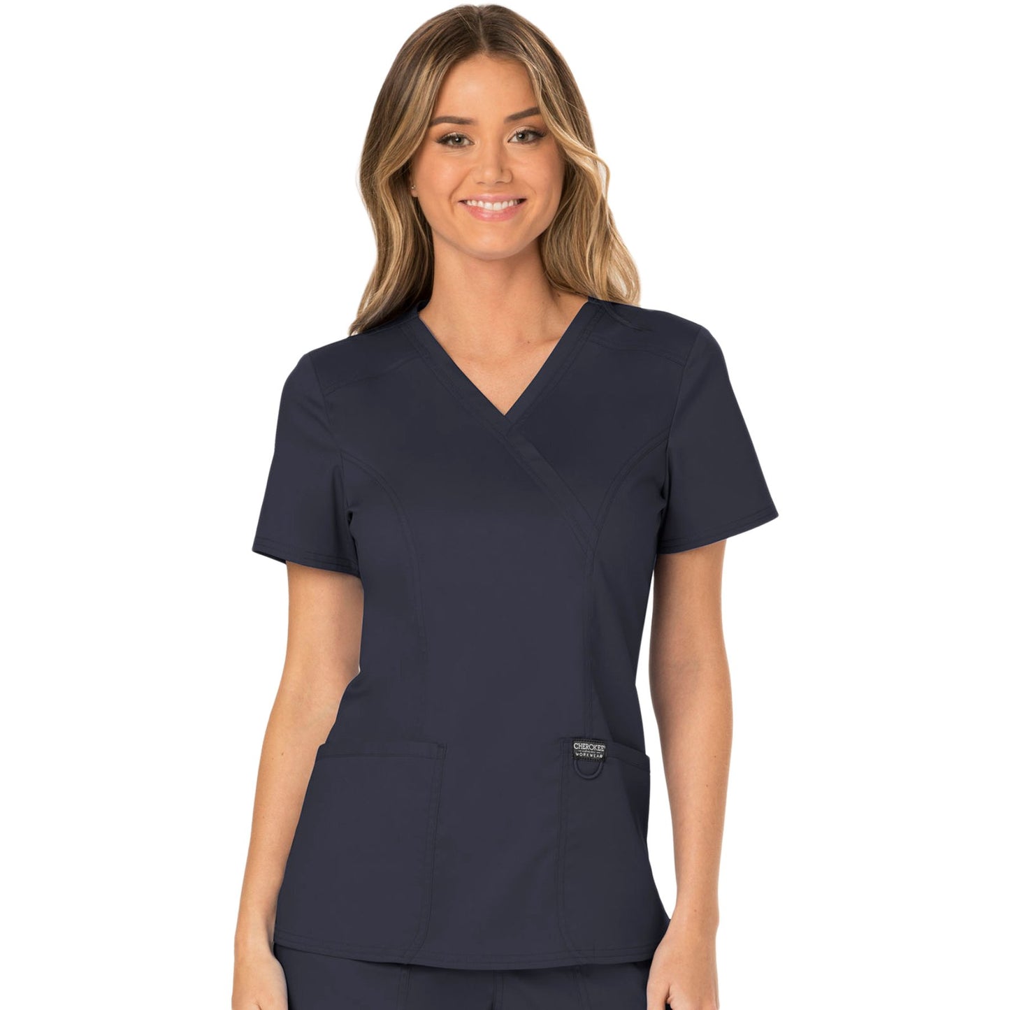 Cherokee Workwear Revolution WW610 Scrubs Top Women's Mock Wrap Pewter