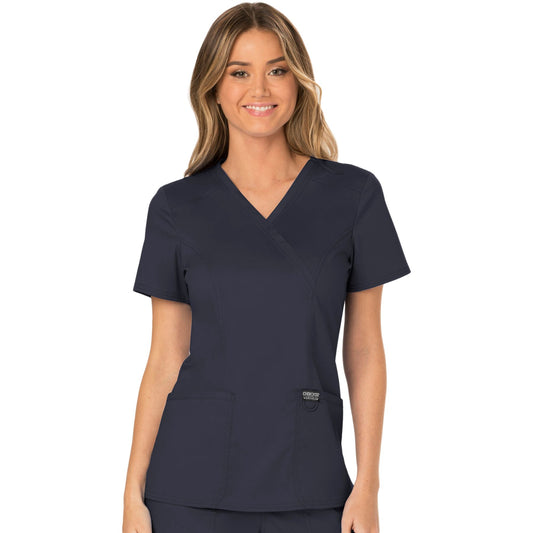Cherokee Workwear Revolution WW610 Scrubs Top Women's Mock Wrap Pewter