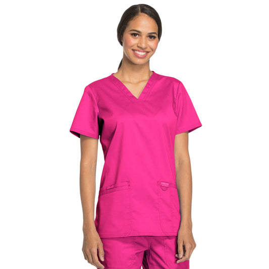 Cherokee Workwear Revolution WW620 Scrubs Top Women's V-Neck Electric Pink