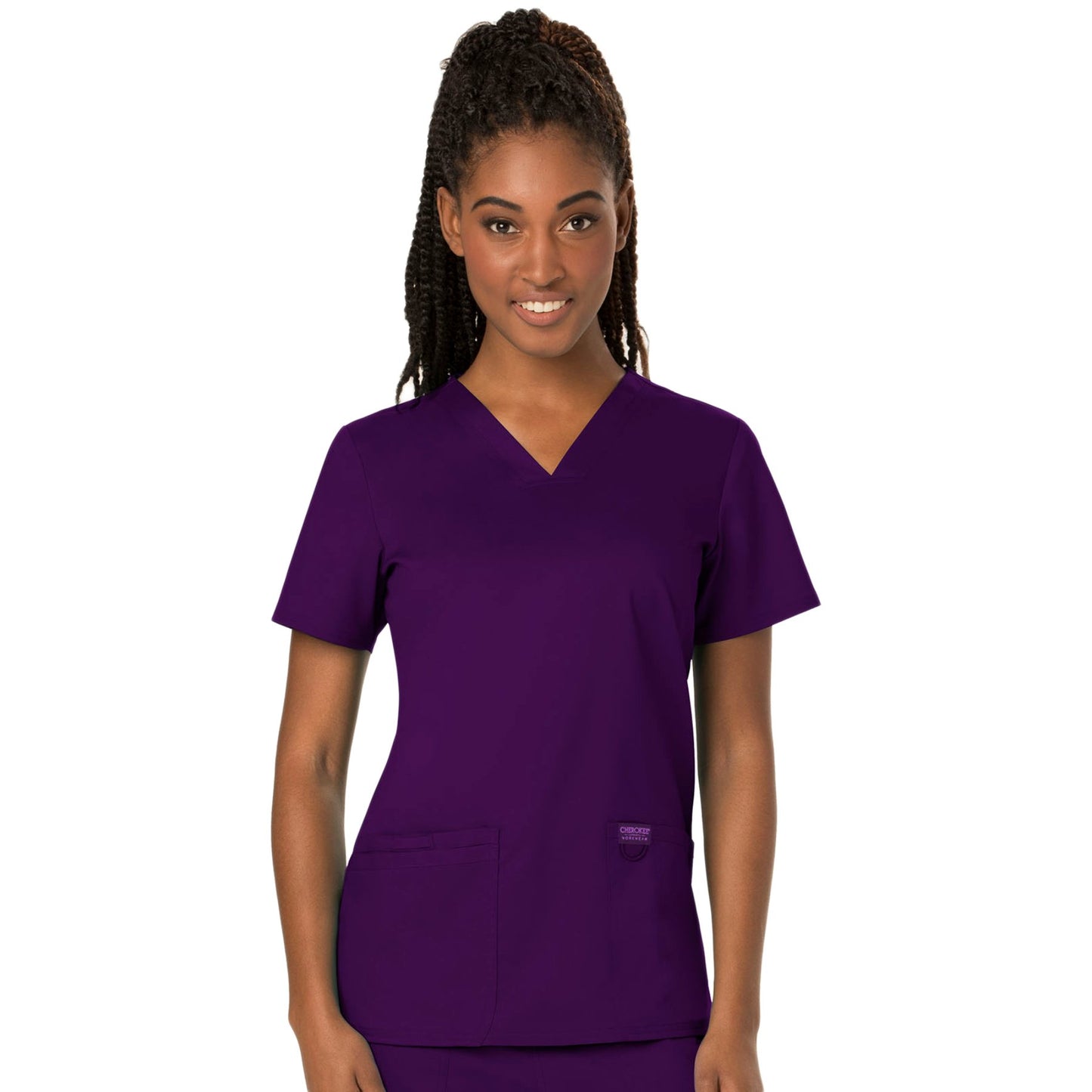 Cherokee Workwear Revolution WW620 Scrubs Top Women's V-Neck Eggplant