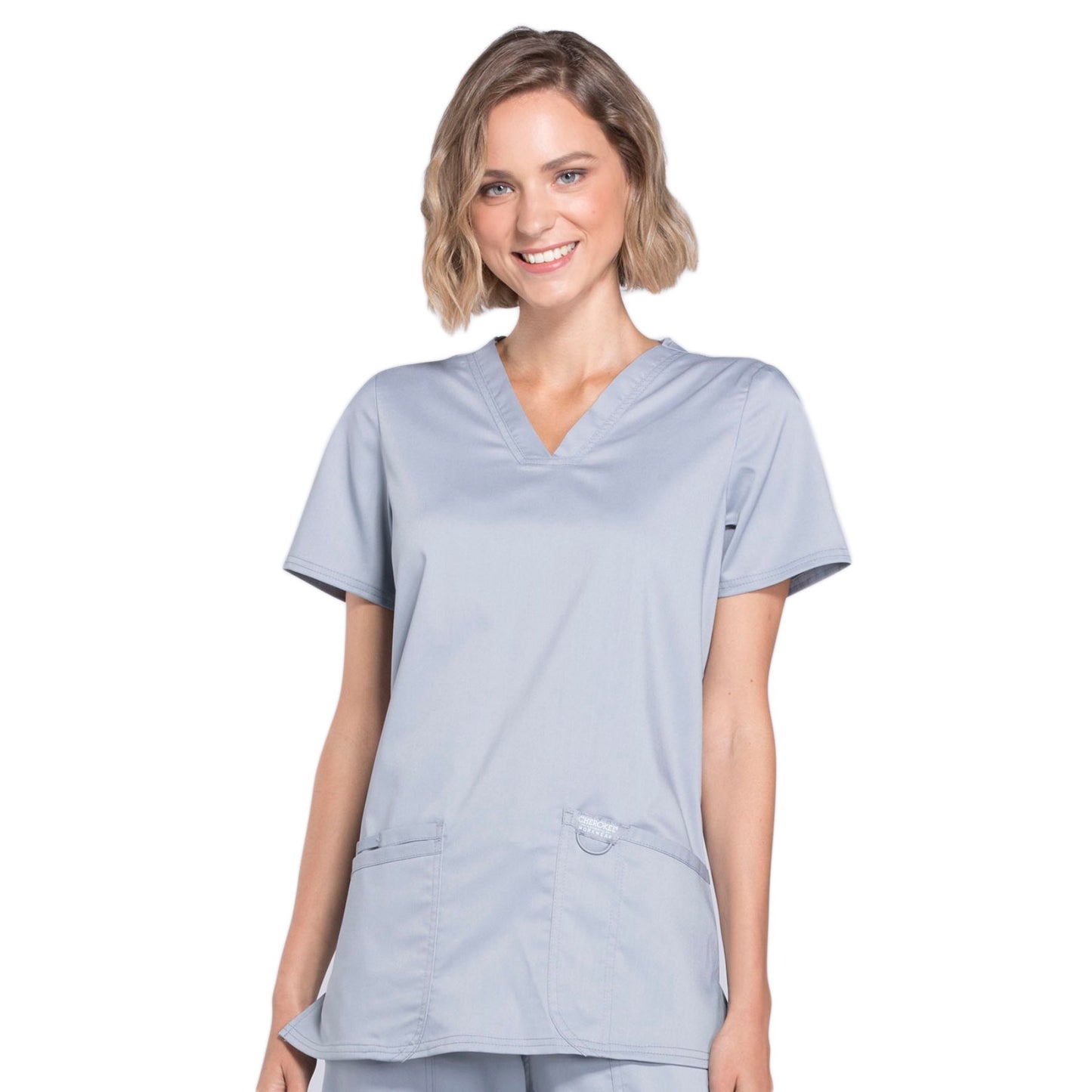 Cherokee Workwear Revolution WW620 Scrubs Top Women's V-Neck Grey