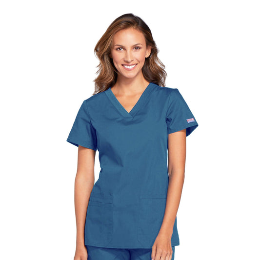 Cherokee Workwear WW645 Scrubs Top Women's V-Neck Caribbean Blue