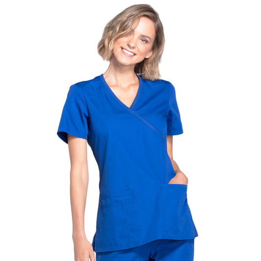 Cherokee Workwear WW650 Scrubs Top Women's Mock Wrap Galaxy Blue